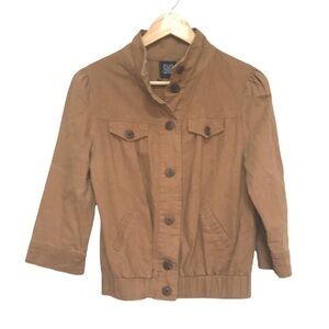 𝅺MINE linen blend rust colour 3/4 sleeve lightweight bomber jacket M